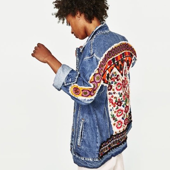 HAIGHT Retro Boho Detailed Appliqué Denim Jacket - Picture 6 of 10